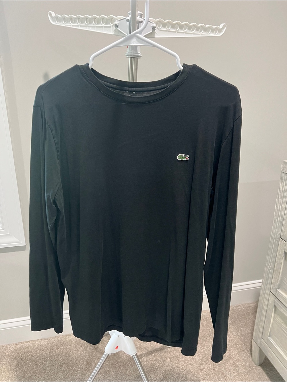 Lacoste Men's Long-Sleeve Crewneck Shirt - Black with Green Croc